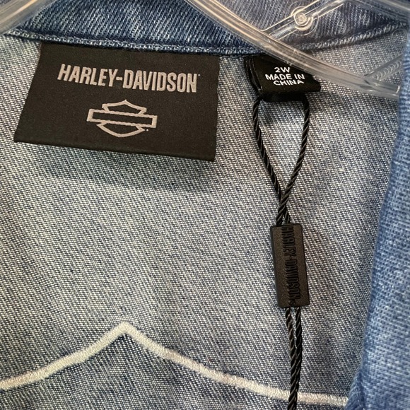 Harley Davidson Denim Romper Jumpsuit Women's 2W‎ Plus Size Short Sleeve - Picture 6 of 10